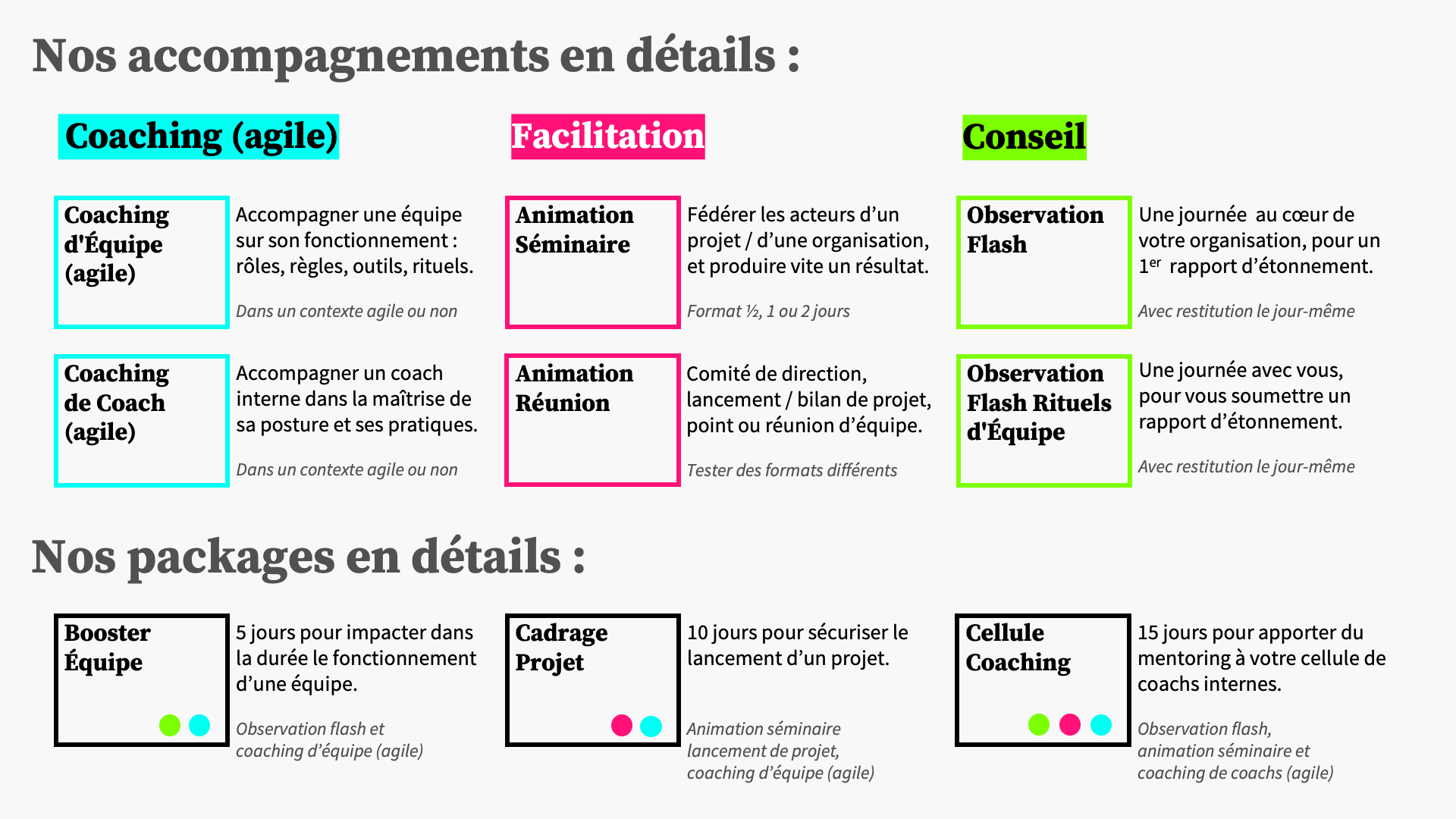 Nos accompagnements et packages